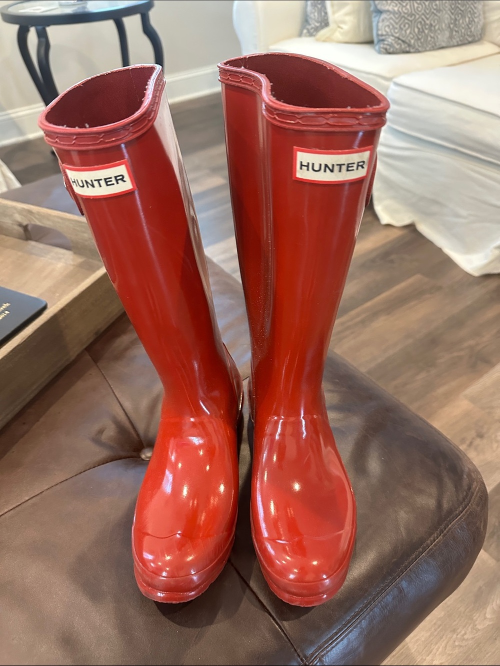 Hunter Gloss Red Tall Rubber Rain Boots